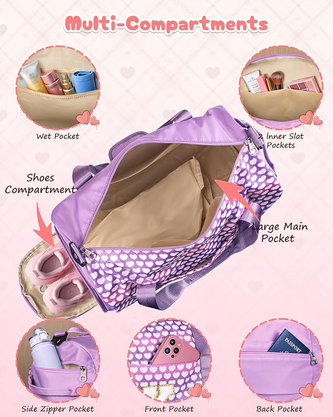 Teen Girl Gifts Trendy Stuff, Girls Travel Duffel Bag, Kids Initial Overnight Bags with Shoe Compartment, Personalized Gym Ballet Dance Bag with Makeup Pouch, Sister Birthday Gift (Letter A)