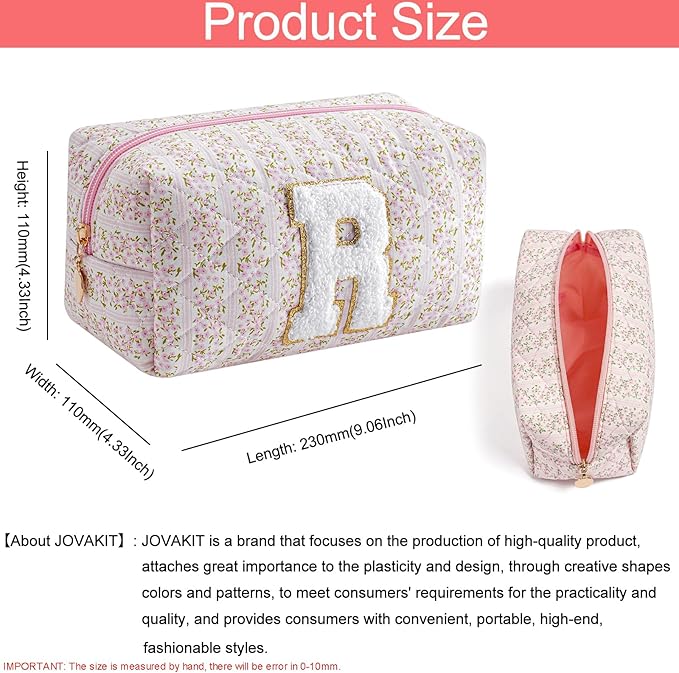 JOVAKIT Makeup Bag Cosmetic Bags for Women, Christmas Gifts for Girls Age 6-18, Alphabet Pink Floral Coquette Zipper Travel Makeup Pouch, Organizer Case Trendy Stuff (Pink Floral R)