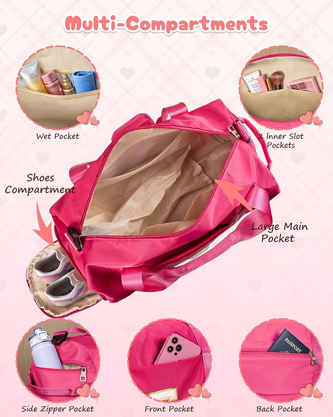 7 Year Old Girl Birthday Gift, Girls Travel Duffel Bag, Kids Initial Overnight Bags with Shoe Compartment, Customized Sport Gym Weekender Bag with Makeup Pouch, Preppy Stuff (Letter O)