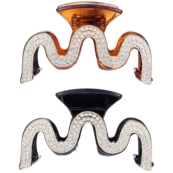 SINIDE Rhinestone Hair Claw Clips, Crystal Plastic Jaw Clip Nonslip Acrylic Claw Clips for Thick Long Hair, Large Fashion Clamps Accessories for Women Ladies Strong Hold Barrette for Styling (2 Pack)