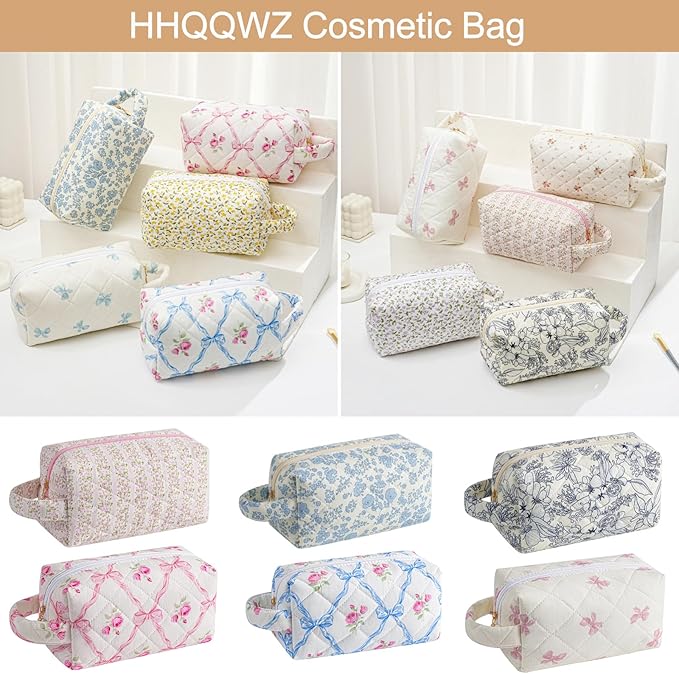 Makeup Bag Travel Cosmetic Bag for Women, Zipper Make Up Pouch, Floral Flowers Toiletry Organizer Makeup with Handle, Cosmetic Travel Cloth Bag (Yellow Floral)