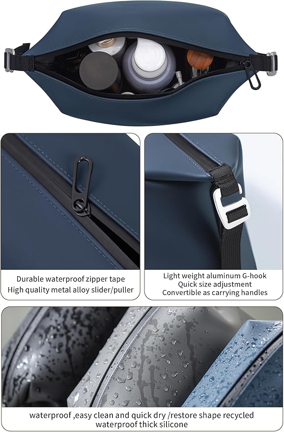 6"x 11" 6L Large Silicone Toiletry Bag,Waterproof Leakproof Foldable Travel Organizer,Dopp Kit Alternative for Men & Women,Navy Bule