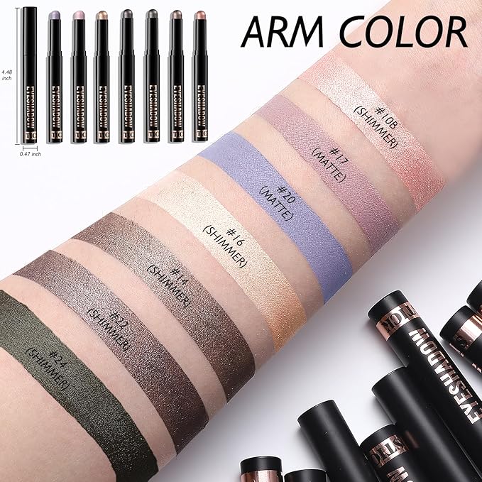 Champagne Pink Shimmer Eyeshadow Stick, Waterproof Cream Eye Shadow Pencil Long-Lasting Crease-Proof Glitter Eyeshadow Crayon Smooth High Pigmented Highlighter Neutral Eye Shadow Liner Makeup