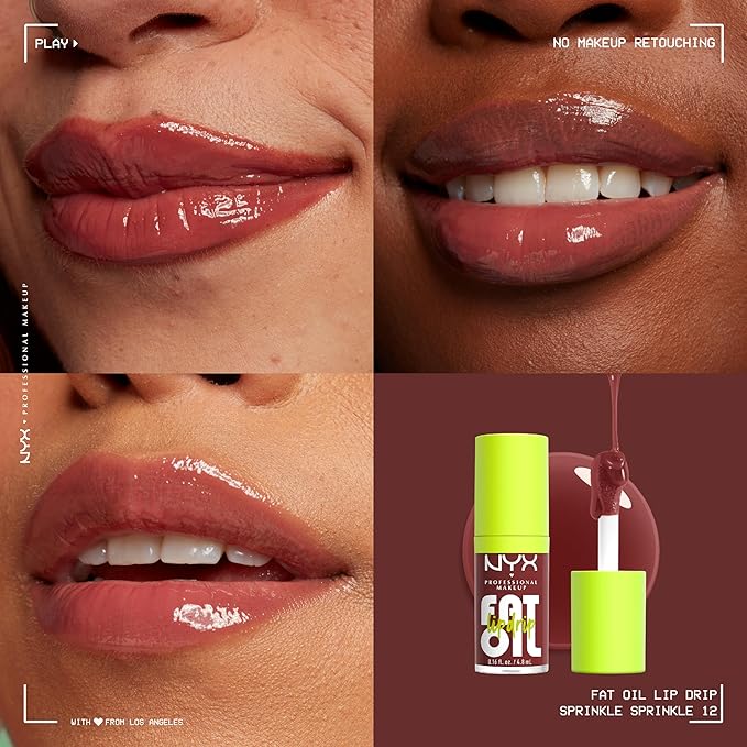 NYX PROFESSIONAL MAKEUP Fat Oil Lip Drip, Moisturizing Lip Oil Gloss, Vegan Tinted Formula, Up to 12 HR Hydration - Sprinkle Sprinkle (Deep Muted Rose)