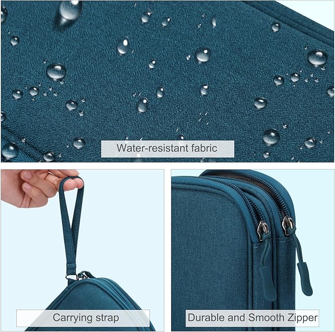 FYY Electronic Organizer, Travel Cable Organizer Bag Pouch Electronic Accessories Carry Case Portable Waterproof Double Layers Storage Bag for Cable, Cord, Charger, Phone, Earphone, Medium Size, Green
