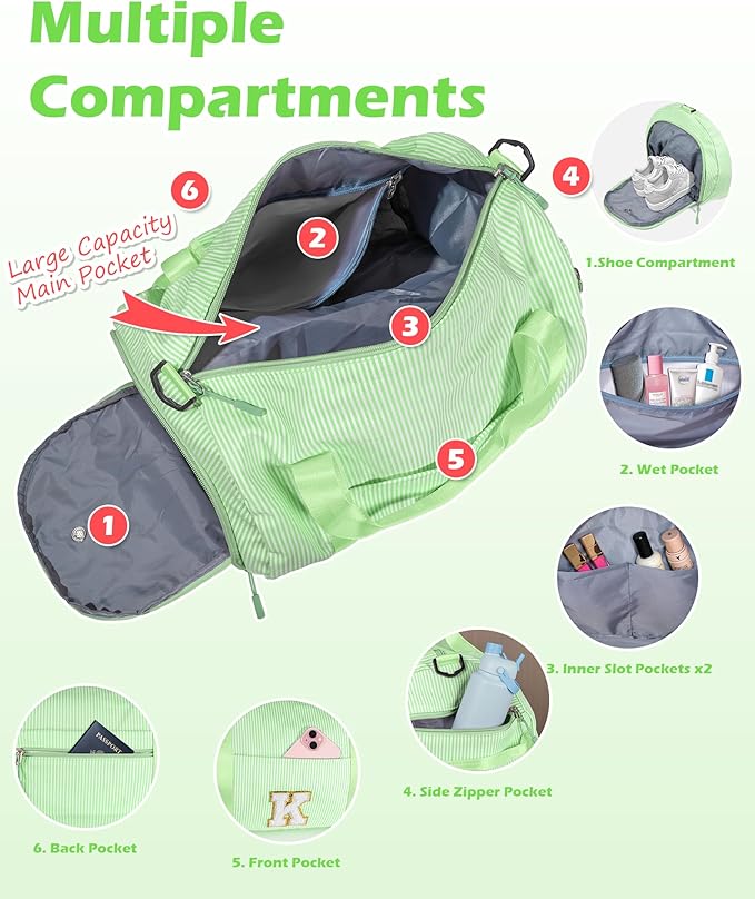 Gifts for 3 4 5 6 7 8 Year Old Girl, Girls Travel Duffle Bag, Kids Initial Overnight Bags with Shoe Compartment, Personalized Weekend Bag with Makeup Pouch, Holiday Gift for Teen (Letter C)