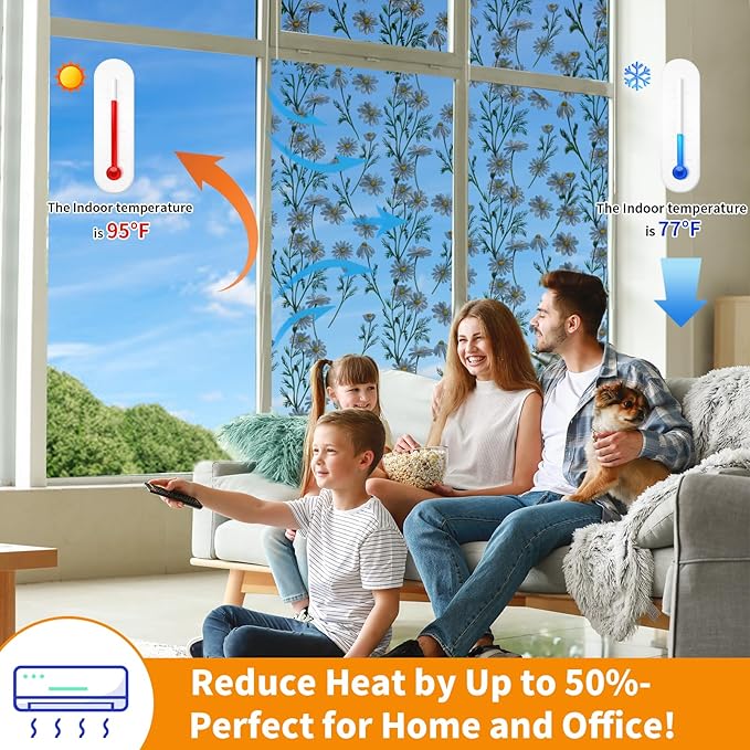 One Way Privacy Film, Window Tint for Home,Daytime Reflective, Anti UV Static Cling Sliding Door Coverings No Glue Garage Solar Paper (Silver -Daisy, 23.6 x 157.4 in)
