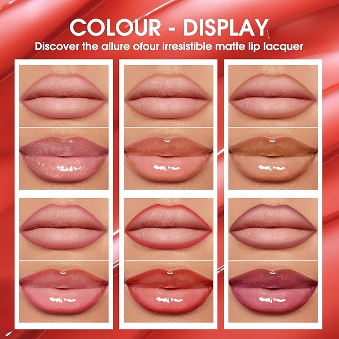 6pcs Hydrating Lip Oils + Lip Liner Pencil Lip Combo Sets, 24H Long-Lasting Lip Kit with Lip Liner and Gloss, Nourishing, Non-Sticky Tinted Stain Lip Gloss Plumping Lip Oil Set for Women(Set B)