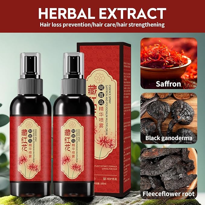 2pcs Saffron Hair Spray, Saffron Hairs Blackening Spray, Japanese Saffron Essence Spray, Leaving Hairs Shiny Non-Frizzy