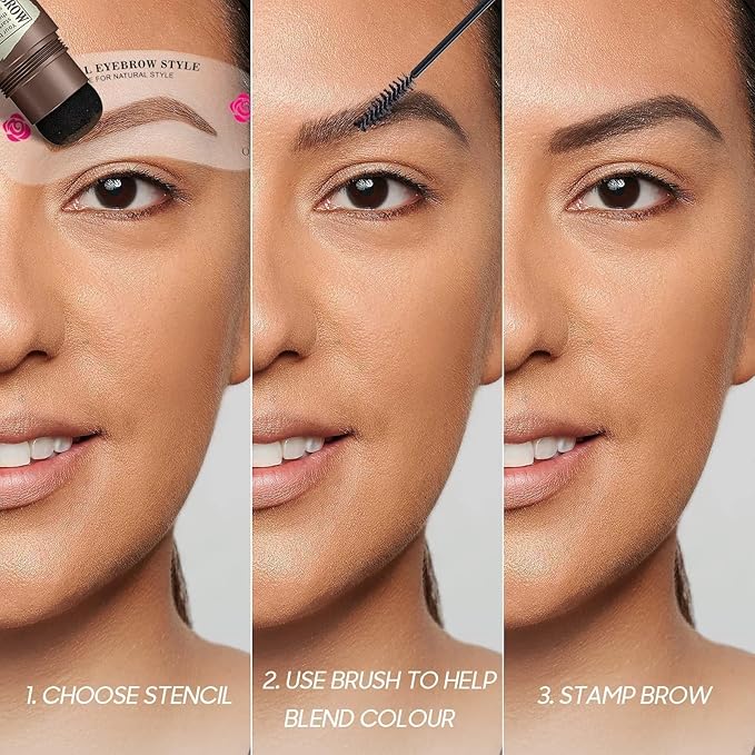 Eyebrow Stamp Stencil Kit - Eyebrow Powder with Brush Long-Lasting & Waterproof Brow Shaping Kit with 24 Reusable Thin & Thick Eyebrow Stencils for Natural Eyebrow Color (Medium Brown)