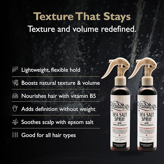 Sea Salt Spray – Lightweight Texture, Volume, and Flexible Hold with Epsom Salt & Pro-Vitamin B5 (2-pack, Tobacco Vanilla)