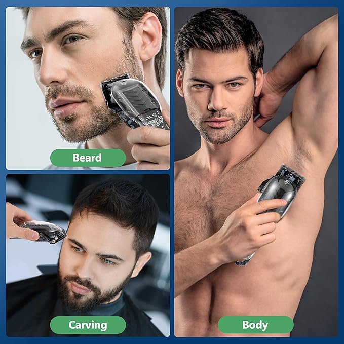 Professional Hair Clippers for Men, Cordless Barber kit for Hair Cutting & Grooming, Black Hair Clippers Set for Barber Haircut with LED Display 8 Fade Taper Combs