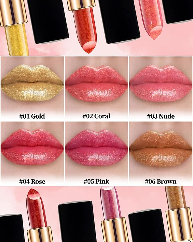 Metallic Coral Changing Shimmer Lipstick for Women,3D Shine High Impact Long Lasting Hydrating Transfer Proof Lipstick,Creamy Matte Non Sticky Plumping Lip Gloss,Full Coverage Lip Color Makeup Gift 02