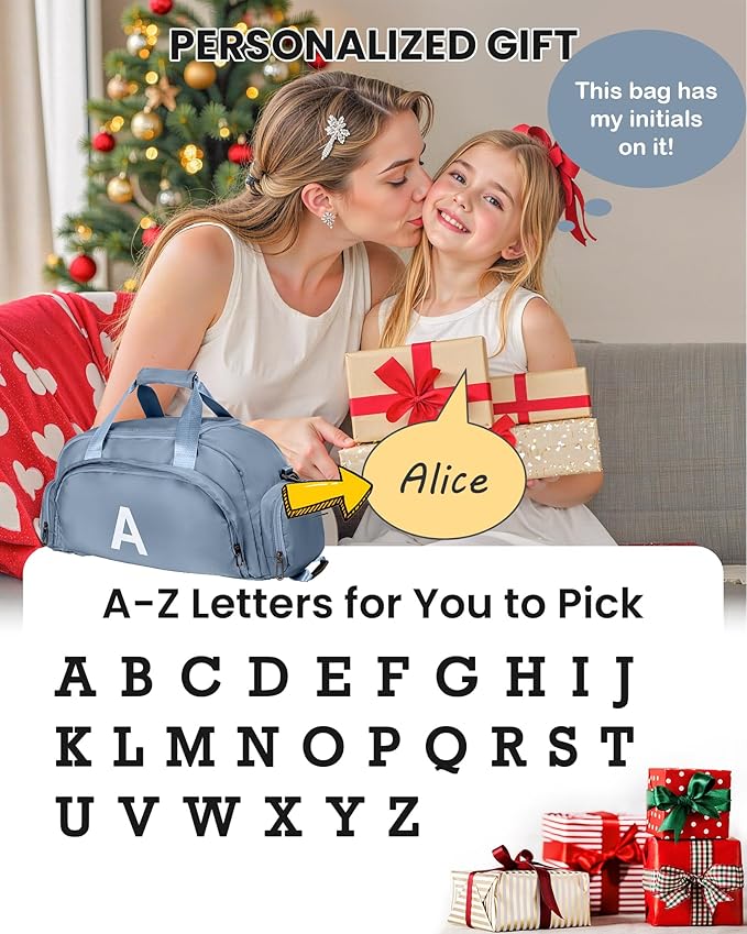 Birthday Gifts for 6 7 8 9 10 Year Old Girls, Initial Gym Bags with Shoe Compartment, Dance Bag for Girls, Monogram Kid Overnight Bags, Trendy Stuff Cute Present(Letter E)