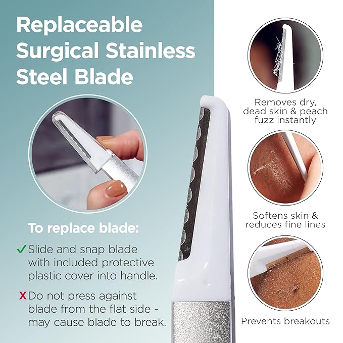 StackedSkincare Dermaplaning Kit for Face - At Home Dermaplaning Tool with Comfort Handle, 3 Replaceable Blades + 3 Precision Blades - Exfoliates, Removes Peach Fuzz, Softens Skin, 7 Count