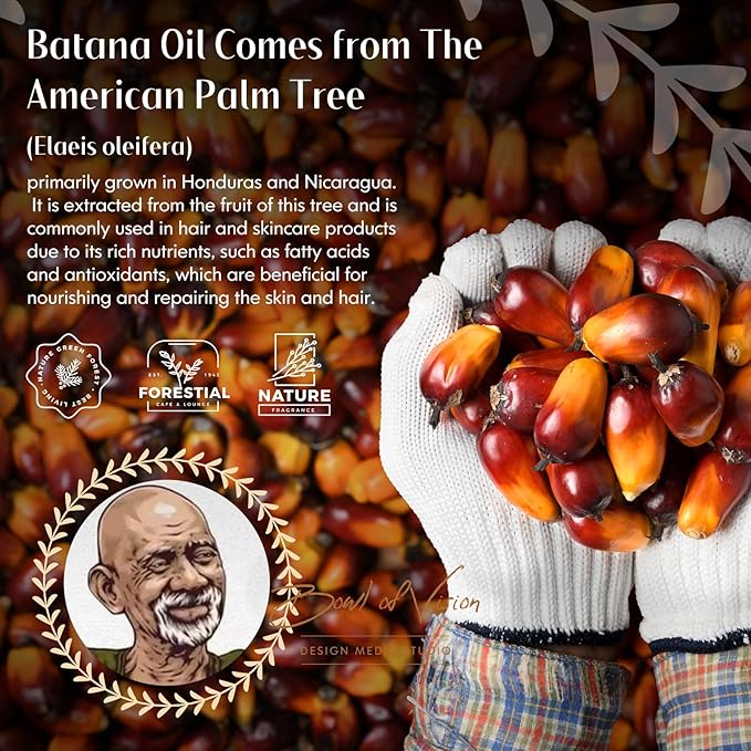 Raw Batana Oil for Hair Growth, Dr Sebi 100% Pure Organic Natural Ingredients from Honduras Reduces Hair Loss, Restores Dry Damaged Hair for Women Men (200 ml)