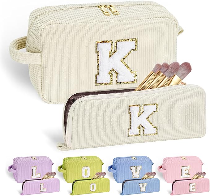 YOOLIFE Initial Travel Makeup Bag Cosmetic Bag - Teen Girl Gifts Trendy Stuff Friend Birthday Gifts for Women Teen Girl Kids