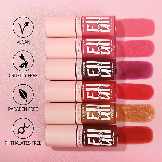 Anglicolor 2PC Lip Oil and Metallic Glitter Pink Lipstick,Natural Lip Plumper,Fruit Flavoured Lip Oil,For Dry Lip's Moisturizing Hydrating,Vegan & Cruelty-free (13 Artemis+15)