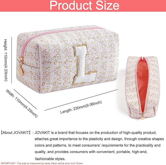 JOVAKIT Makeup Bag Cosmetic Bags for Women, Christmas Gifts for Girls Age 6-18, Alphabet Pink Floral Coquette Zipper Travel Makeup Pouch, Organizer Case Trendy Stuff (Pink Floral L)