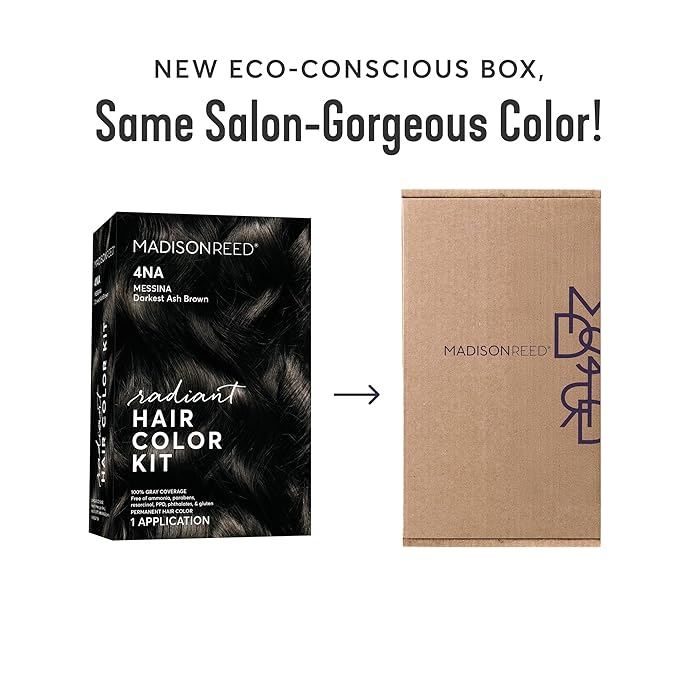 Madison Reed Radiant Hair Color Kit | 4NA Darkest Ash Brown with Cool Smoky Undertones (Messina Brown) for 100% Gray Hair Coverage | Dimensional Permanent Hair Dye | PPD-Free & Ammonia-Free | 2 Pack