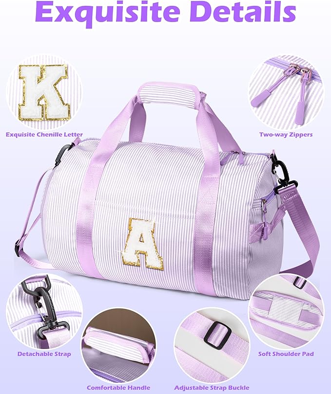 Christmas Gift for Her, Girls Travel Duffle Bag, Kids Initial Overnight Duffel Bags with Shoe Compartment, Personalized Dance Bag with Cosmetic Pouch, Tween Gifts Trendy Stuff (Letter W)