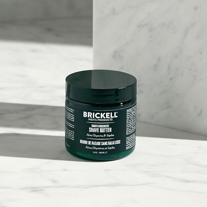 Brickell Men's Smooth Brushless Shave Butter for Men, Natural and Organic Smooth Shaving Butter to Fight Nicks, Cuts and Razor Burn, 5 Ounce, Unscented