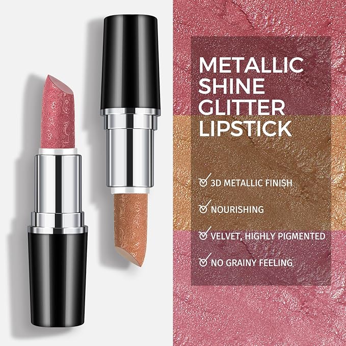 Anglicolor Glitter Gold Lipstick,High Impact Lipcolor Moisturizing Creamy Formula Smooth and Non-Sticky,Metallic Lipstick For Women,Full-Coverage Lip Color(10 SAHARA GOLD, 4g)