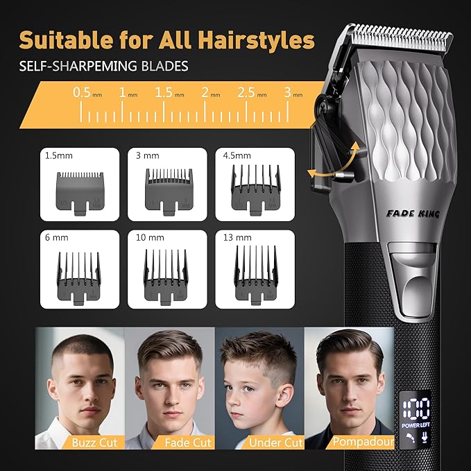 FADEKING® Cordless Hair Clippers and Beard Trimmer for Men, Professional Barber Kit for Hair Cutting and Beard Styling, Premium Grooming Gift for Men