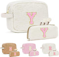 for Christmas Day Gifts, Travel Makeup Bag for Women, Initial Make Up Bag Set for 6 7 8 9 10 11 12 13 Years Old Kids Tween Girls, Large Cosmetic Skincare Bags for Birthday Gifts, White Y
