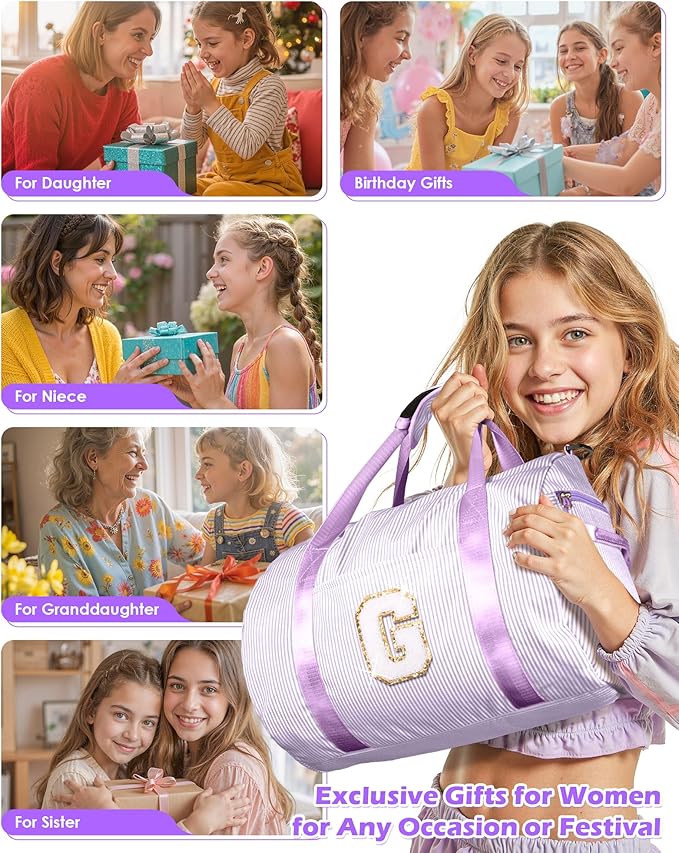 Teen Girl Gifts Trendy Stuff, Girls Travel Duffle Bag, Kids Initial Overnight Duffel Bags with Shoe Compartment, Personalized Dance Bag with Cosmetic Pouch, Trip Essentials (Letter O)