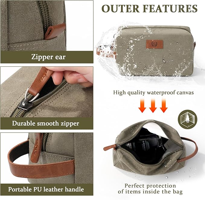 Janhavi Personalized Waterproof Toiletry Bag with Hook, Birthday Gifts for Men, Beach Vacation Essentials,Canvas Bag Laser Engraved Initials & Wheat Ear,Gifts For Him (Olive Green D)