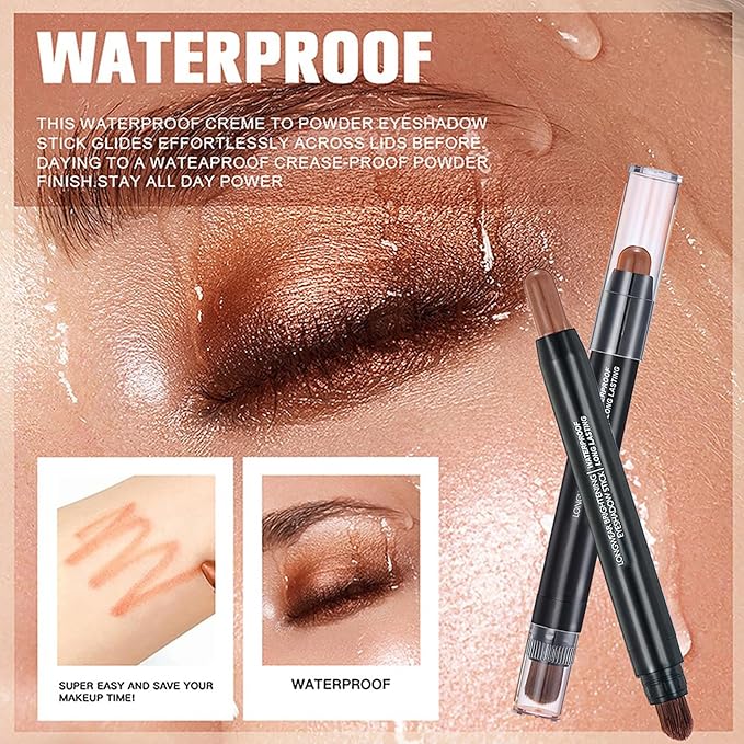 Olive Green Dual Ended Eyeshadow Stick 12 Colors Matte and Shimmer Waterproof Long Lasting Creamy Eyeshadow Pencil for Smokey Eye Natural Everyday Makeup