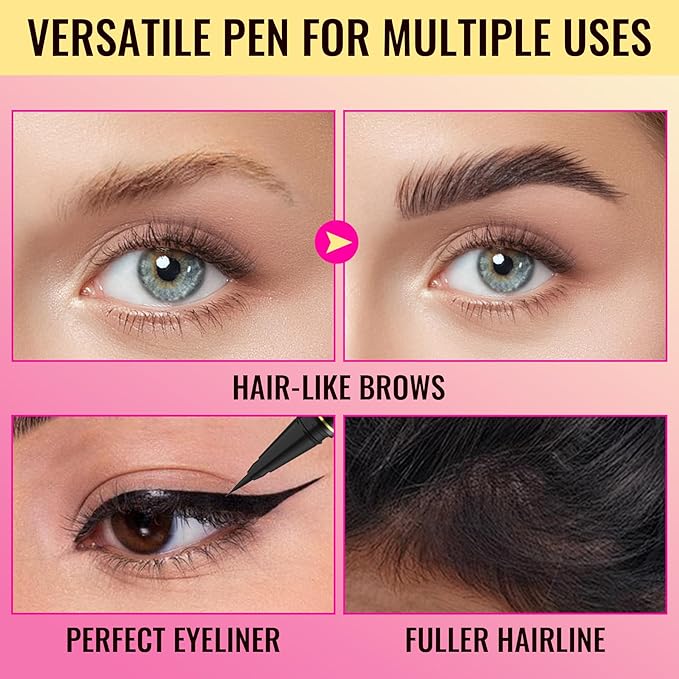 Vevivia Eyebrow Pen - Eyebrow Gel Clear, Dual-Ended Eye Brow Pencils for Women with 4-Fork-Tip and Precise Brush-Tip for Natural Hair-Like Strokes, Last All Day Eyebrow Pencil, Black Brown