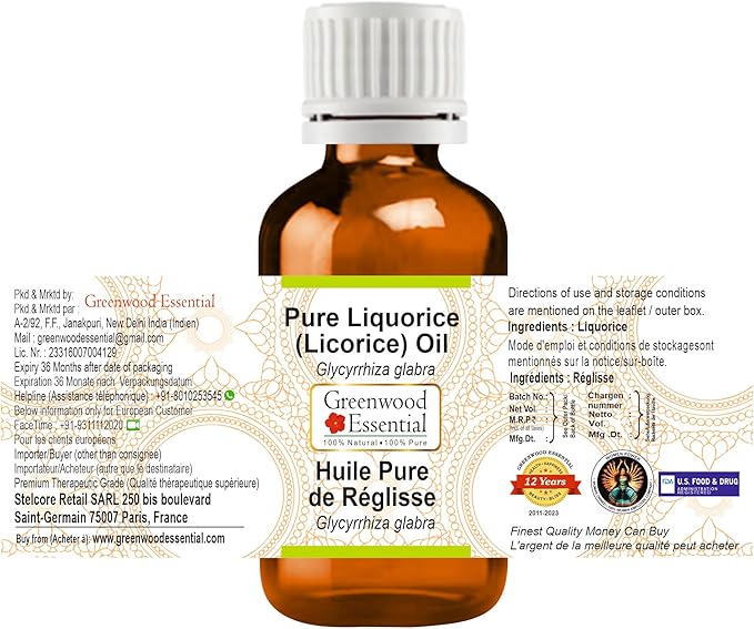 Greenwood Essential Pure Liquorice (Licorice) Oil (Glycyrrhiza glabra) Natural Therapeutic Grade 10ml (0.33 oz)