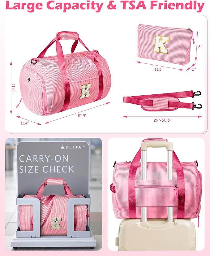 12 Year Old Girl Birthday Gifts, Girls Travel Duffle Bag, Kids Initial Overnight Bags with Shoe Compartment, Personalized Weekend Bag with Makeup Pouch, Cool Stuff for Preteen (Letter B)
