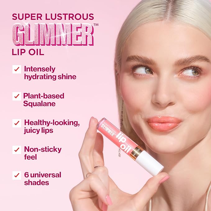 REVLON Super Lustrous Glimmer Lip Oil, Moisturizing & Tinted, Shiny Finish, Made with Plant-Based Squalane, 010 Wined Down, 0.13 fl oz