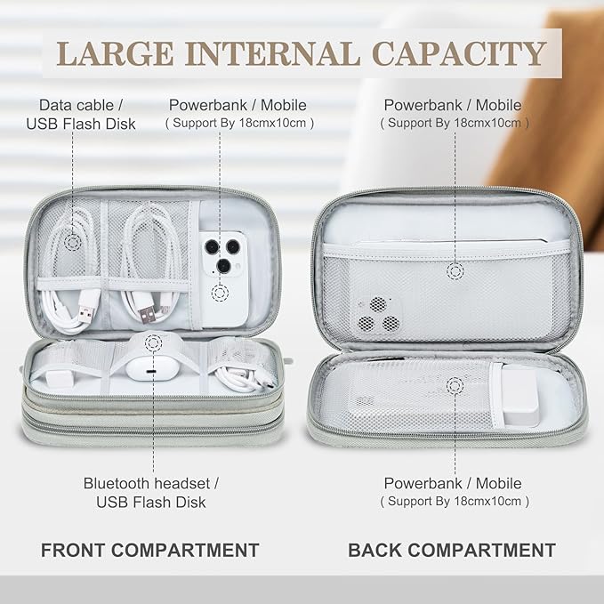 FYY Electronic Organizer, Travel Cable Organizer Bag Pouch Electronic Accessories Carry Case Portable Waterproof Double Layers Storage Bag for Cable, Charger, Phone, Earphone, Medium Size- Khaki