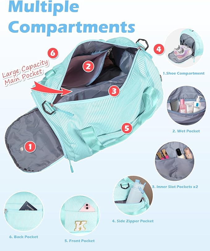 Teen Girl Gifts, Girls Travel Duffle Bag, Kids Initial Overnight Bags with Shoe Compartment, Personalized Weekend Bag with Cosmetic Pouch, Birthday Gift Ideas for Niece Daughter (Letter W)