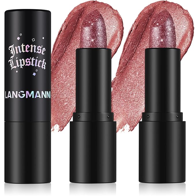 Jolilab Sparkling Lip Gloss, Long Lasting Waterproof Moisturizer Lip Balm Glitter Shimmer Metallic Lipstick, Diamond Shiny Bold Glow Goth Lipstick for Women Girls, Non-sticky (2, 07#*2)