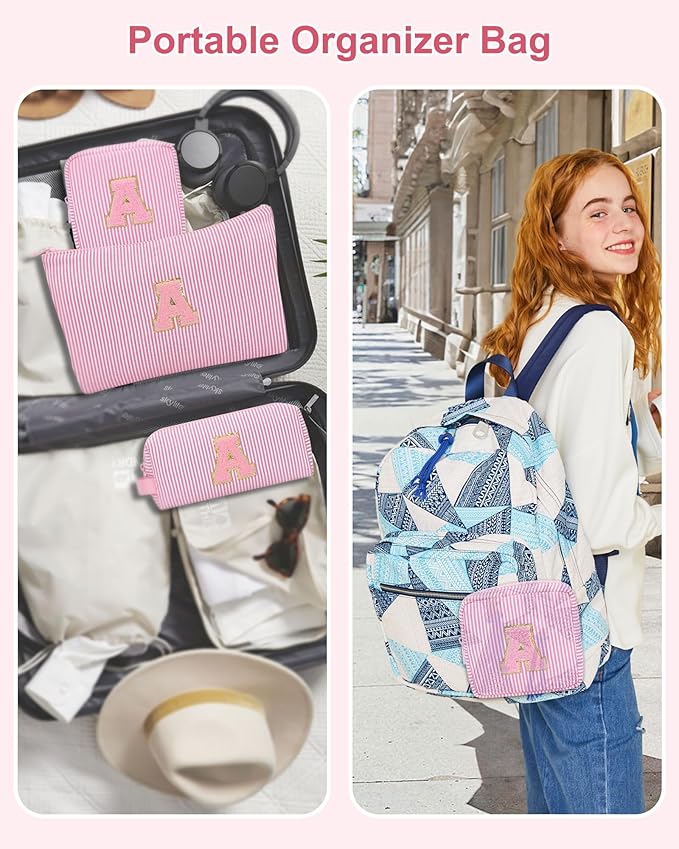 MONSTINA Period Bag Sanitary Napkin Storage Bag|Tampon Pouch Portable Feminine Care First Period Kit for Teen Girls Women Gift for Her Monogram Initial Cute Toiletry Bag,3PCS Pink P
