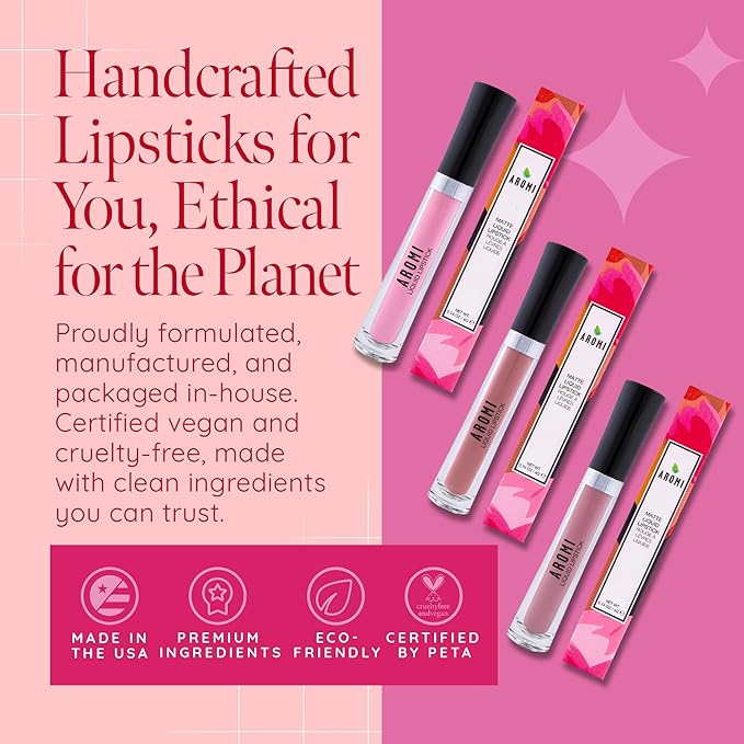 Aromi Matte Liquid Lipstick | Long-lasting, Light Pink Lip Color For Women, Warm Undertones, Baby Pink Shade, Vegan, Long Wear (Cherry Blossom)