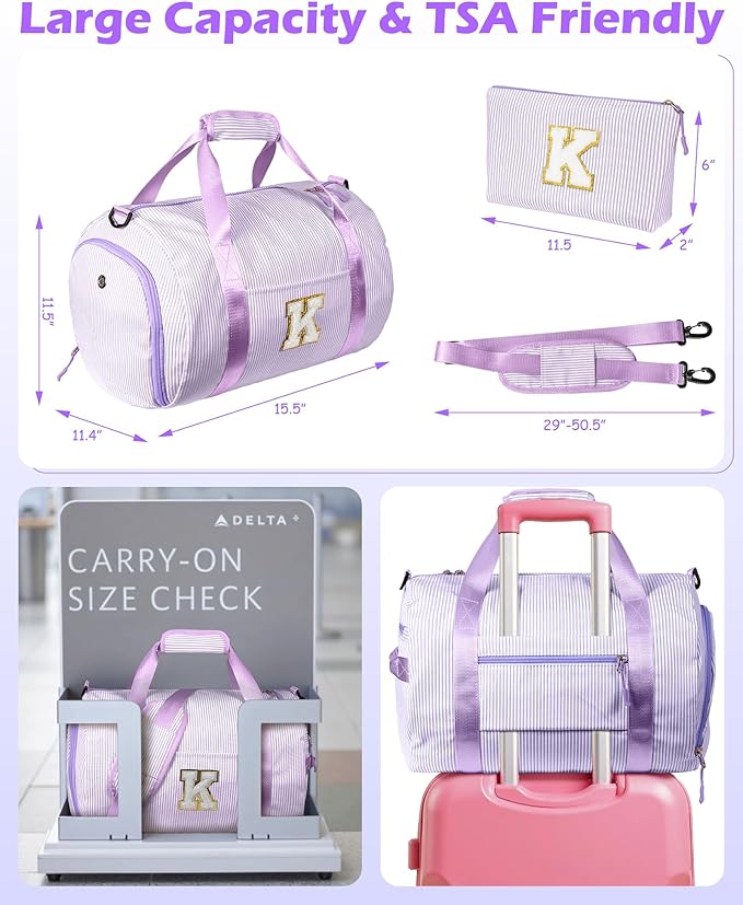 11 Year Old Girl Birthday Gifts, Girls Travel Duffle Bag, Kids Initial Overnight Duffel Bags with Shoe Compartment, Personalized Dance Bag with Cosmetic Pouch, Stocking Stuffers (Letter Y)