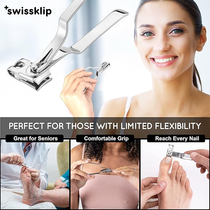 Swissklip Nail Clippers for Men & Women I Finger Nail Clippers for Adult with 360 Degree Rotating Head I Fingernail Clippers for Women I Surgical-Grade Stainless Steel Material (3 Pack)