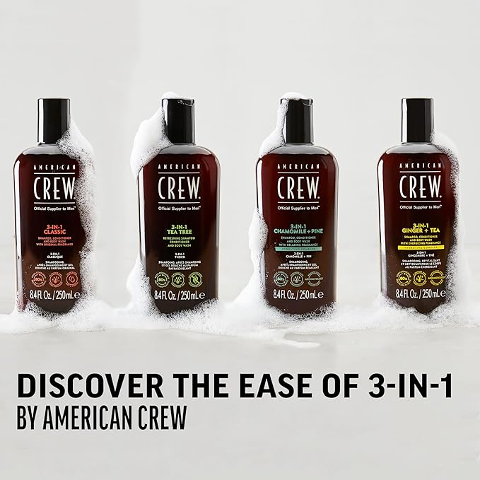 American Crew Shampoo, Conditioner & Body Wash for Men, 3-in-1, Gift for Men, Tea Tree Scent, 33.8 Fl Oz