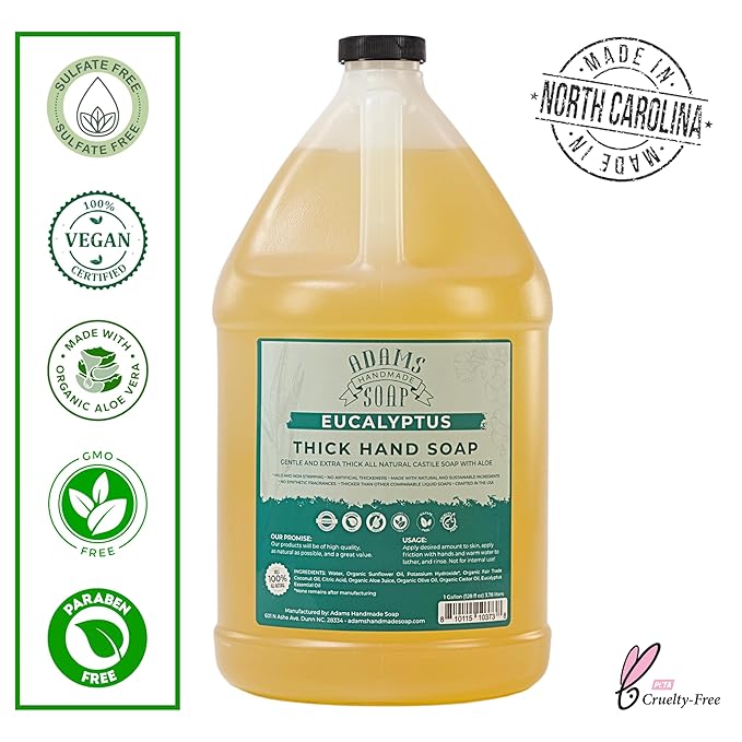 Adams Handmade Soap Thick Organic Castile Liquid Hand Soap 1 Gallon Refill - Eucalyptus