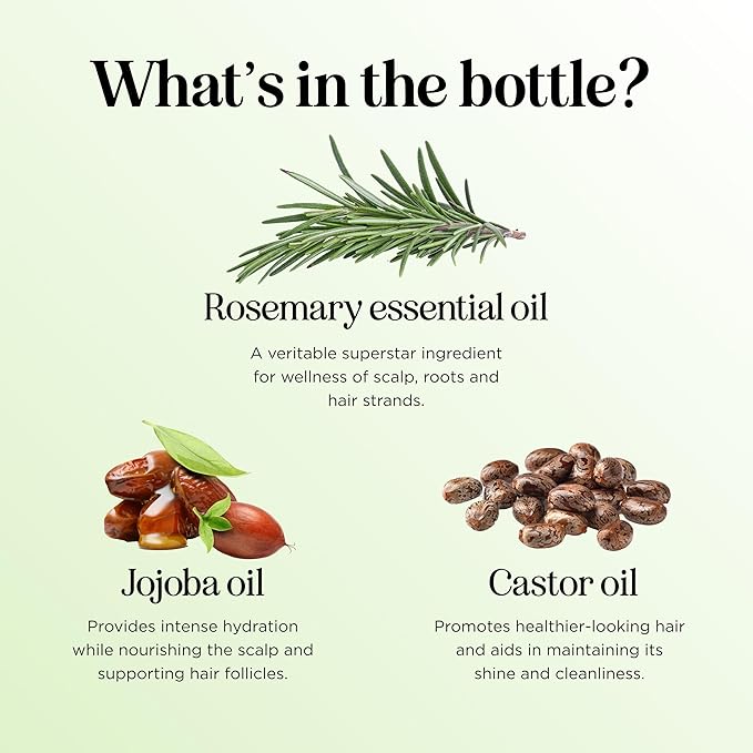 Volumizing Rosemary Hair Oil Serum - Moisturizing Scalp and Hair Oil for Men & Women Infused with Amla Black Castor Pumpkin Argan & Jojoba - Lightweight Hydrating Vegan & Color Safe (Rosemary Scent)