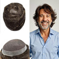 FACE MIRACLE Toupee for Men French Lace Hairpiece Human Hair Replacement System Skin PU Mens Toupee Hair Wigs for Man V-Looped Front Hair Prosthesis 6"X8" #310 Dark Brown with 10% Gray