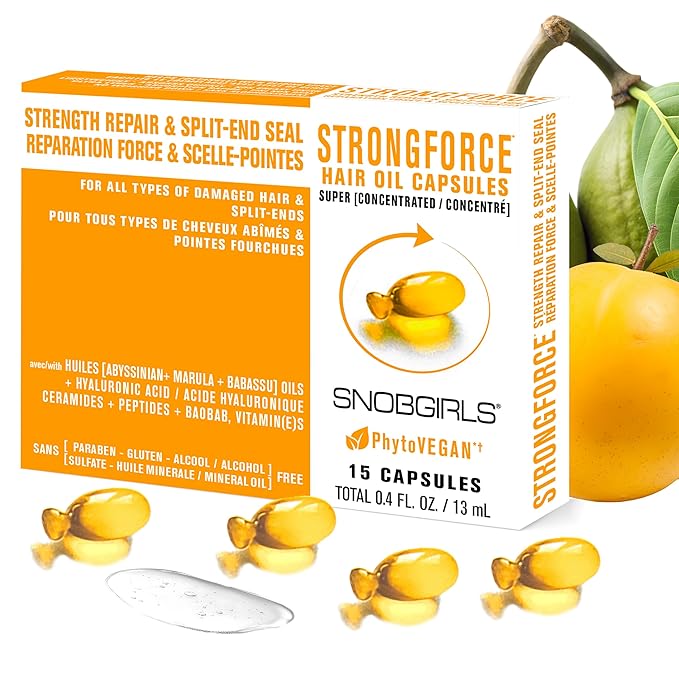 Strength Repair Hair Oil Capsules – Leave-In Serum for Weak | Broken Hair Repair Serum w/ Argan, Peptides & Ceramides | Mineral Oil, Sulfate and Paraben Free, Vegan | Split-End Sealer & Shine | 15Ct
