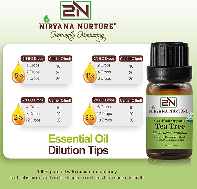 Tea Tree Essential Oil USDA Certified Organic, 100% Pure Natural Premium Grade, Undiluted- Aromatherapy Diffuser for Calm and Relaxation, Skin Care, Hair Care