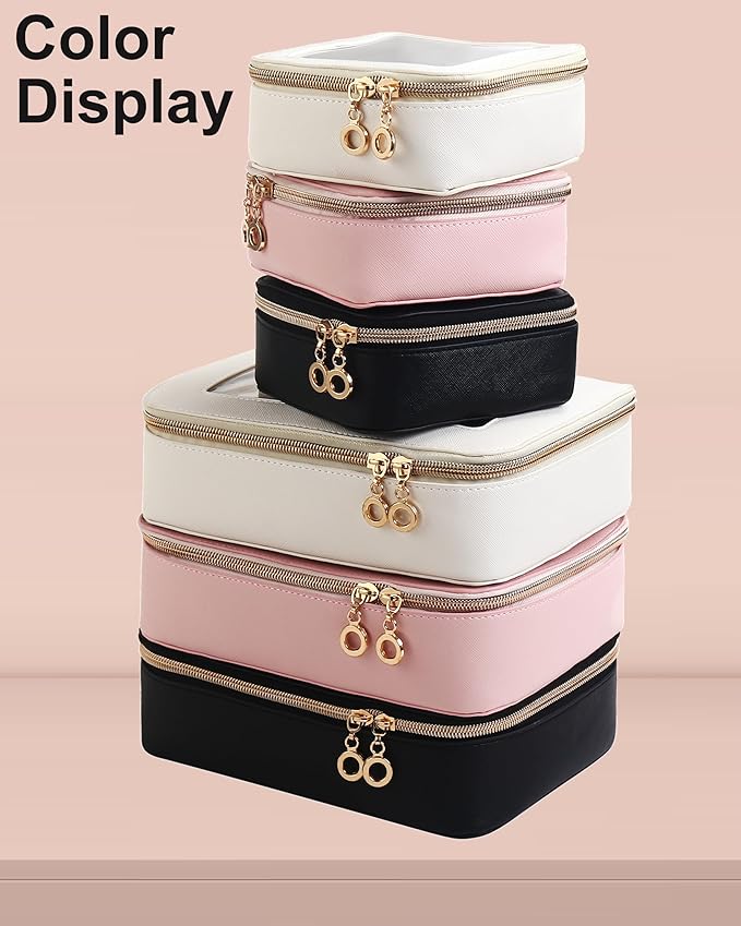 Leather Clear Makeup Bags Set - Travel Clear Cosmetic Bag Case with Zipper, Transparent TSA Approved Toiletry Bags for Travel Essentials Car Accessories for Women (White, S+M)